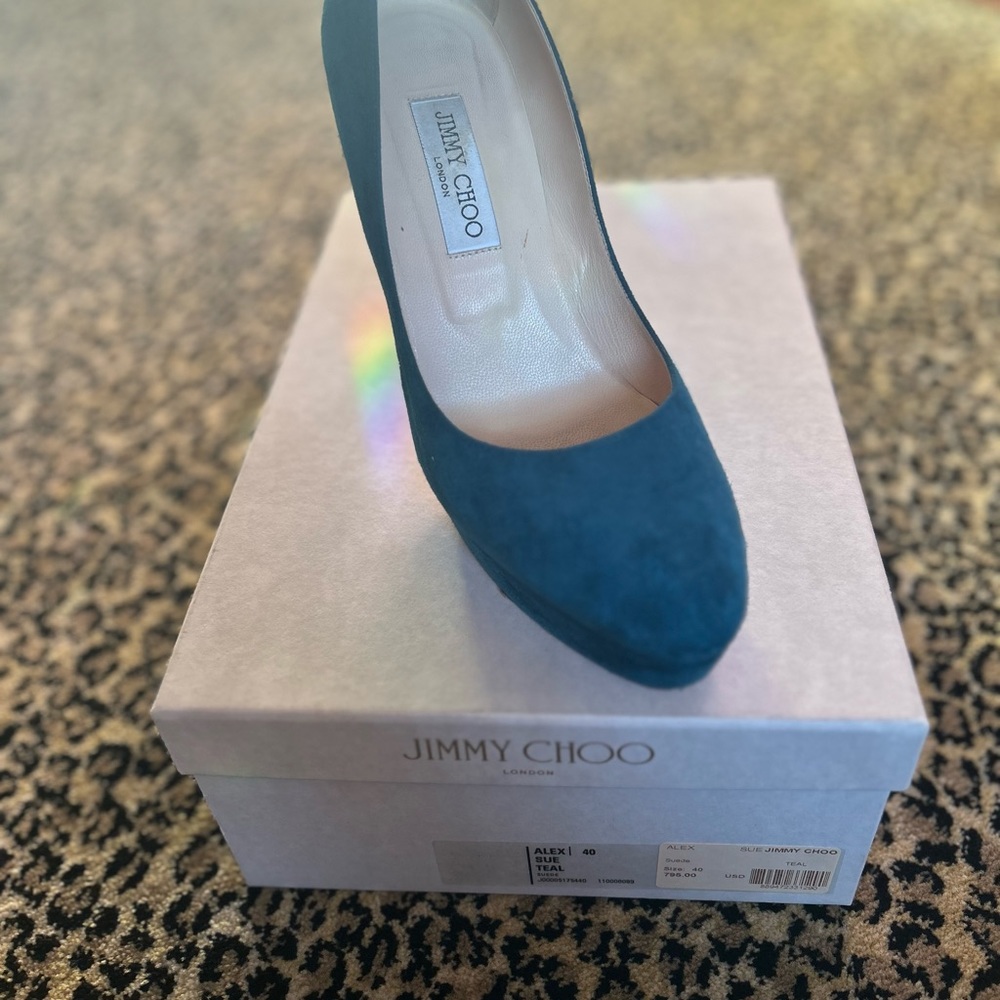 Jimmy Choo Alex platform heel in Teal 9.5